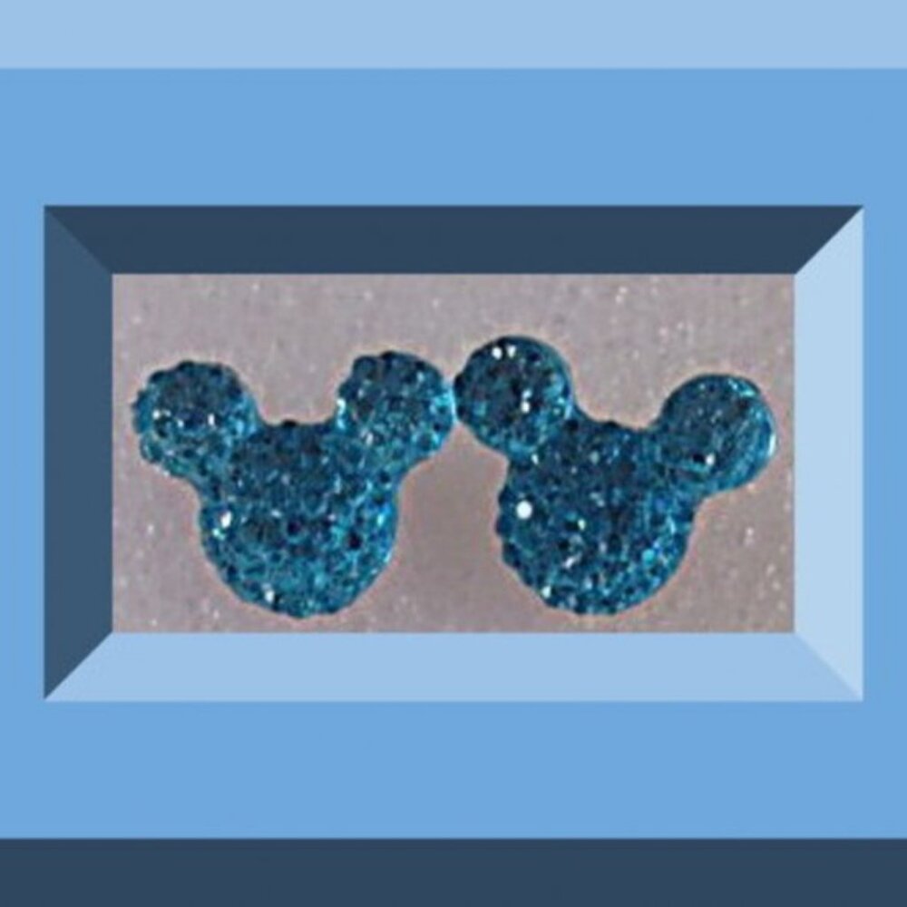 Sparkle Turquoise Blue Mickey Mouse Theme Stud Earrings